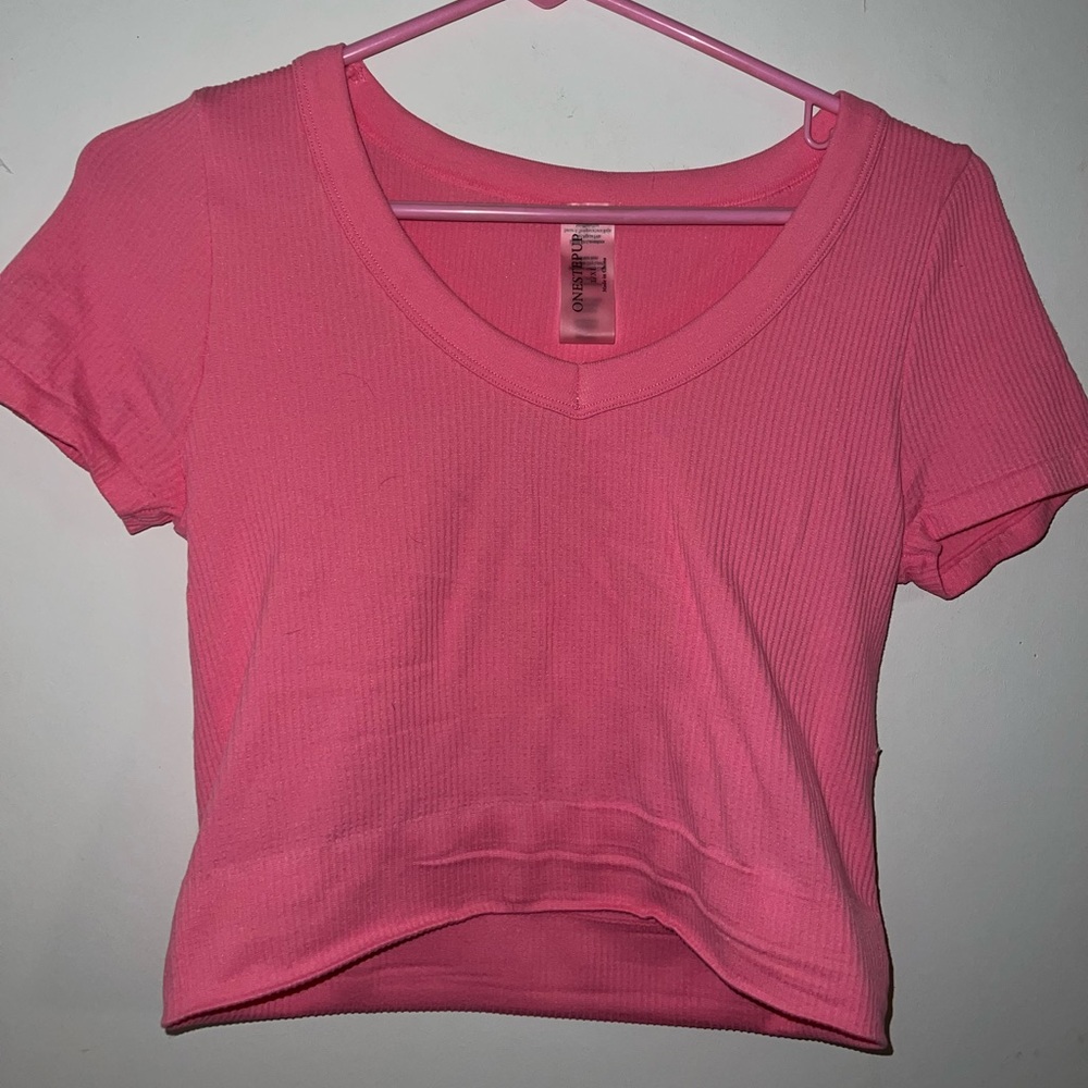 One Step Ahead Pink Ribbed Crop Top